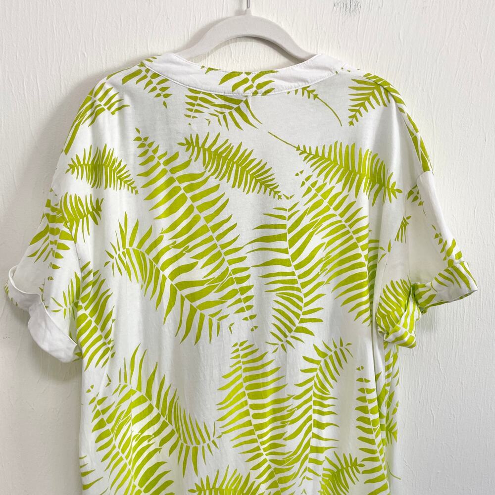 Kealopiko Womens Shirt Dress L White Green Fern Print Hawaiian Organic Cotton - Picture 11 of 13